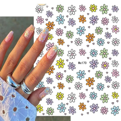 sengpan Simple Flowers 3D Nail Stickers Spring Summer Blossom Floral Tulip Fruit Nail Art Decals Adhesive Sliders Manicure Decorations