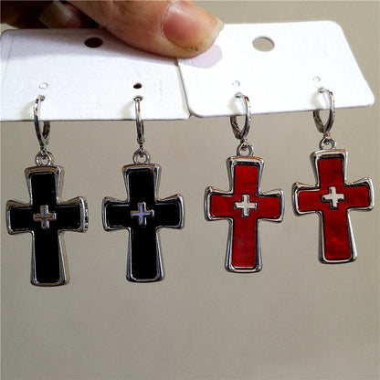 sengpan New Punk Red Cross Pendant Drop Earrings for Women Men Y2K for Piercing Earrings Party Aesthetic EMO Grunge Jewelry Accessories