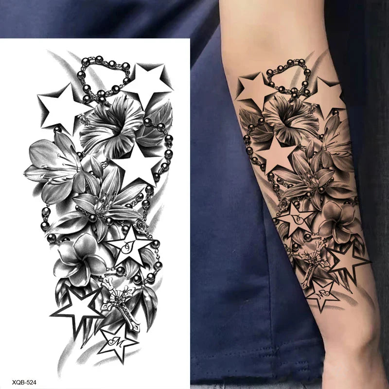 sengpan Black Forest Animal Temporary Tattoos for Men Wolf Tattoo Stickers Tiger Skull Skeleton Fake Tattoo for Women Arm Sleave