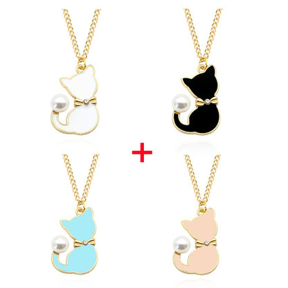 sengpan Fashion Enamel Cat Pearl Tail Choker Necklace For Women Gifts Cute Animal Necklaces Pendants Jewelry Dropshipping Colar