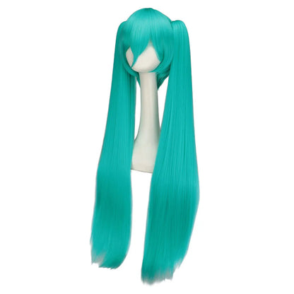 sengpan W Synthetic Hair Miku Cosplay Long Wig Green Heat Resistant Party Wigs with 2 Clip Ponytails Wigs