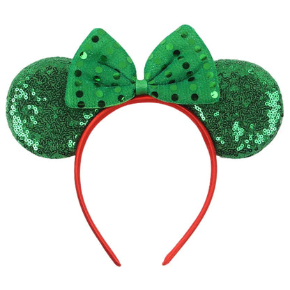 sengpan New Disney Christmas Mouse Ears Headband Santa Antler Sequins Bow Hairband For Women Featival Party DIY Hair Accessories Gift