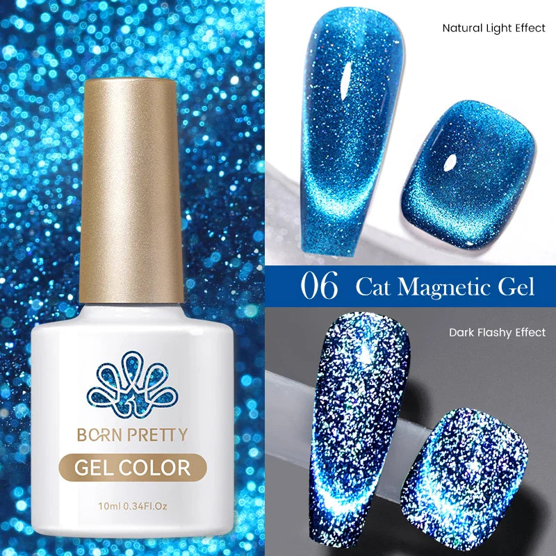 sengpan 10ml Double Light Reflective Glass Cat Magnetic Gel Sparkling Rainbow Color Gel Nail Polish Varnis Semi Permanent