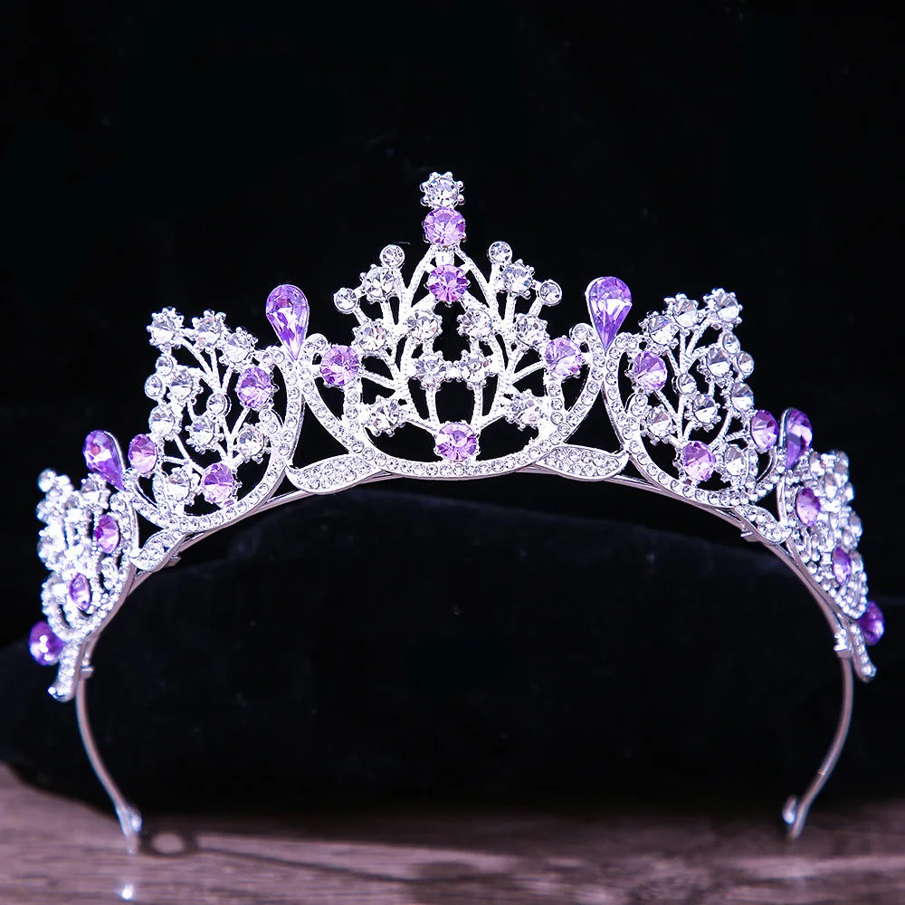 sengpan Baroque Princess Queen Bridal Crown Purple Crystal Tiara For Women Wedding Vintage Crown Hair Dress Accessories Jewelry