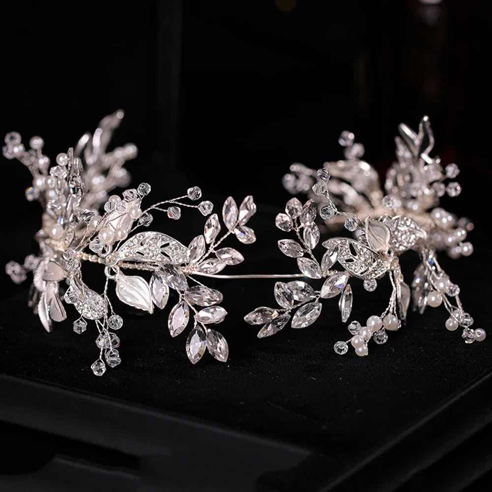 sengpan Women Hair Accessories Crystal Leaf Headbands Bridal Hairband Wedding Bridal Hair Comb Hair Clip Headdress Jewelry Gift