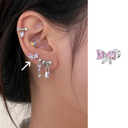 sengpan New Trendy Simple Heart Butterfly Earrings for Women Glossy Stainless Steel Studs Sweet Niche Design Party Jewelry Wedding Gifts