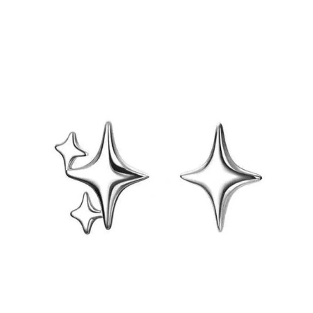 sengpan Stamp Silver Color Star Stud Earrings Women Girl Gift Cute Asymmetry Simple Earring Jewelry