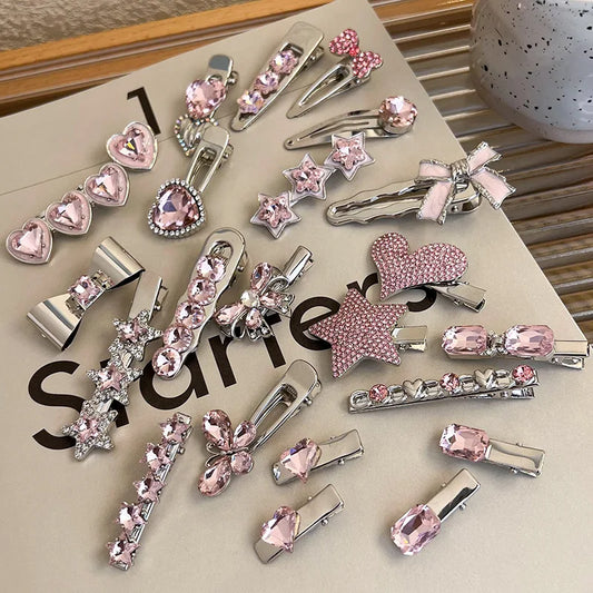 sengpan Y2K Pink Rhinestone Butterfly Bow Star Heart Hairpins Barrettes Women Korean Fashion Kpop Hair Clip Accessories