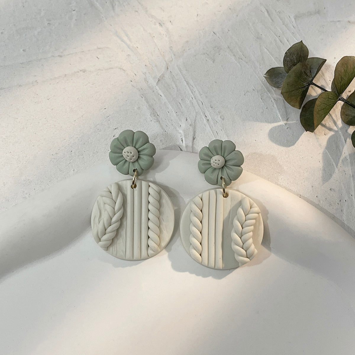 sengpan Multiple Handmade Braided Polymer Clay Round Circle Drop Earrings for Women Unique Sweet Clay Knit Geometric Earrings