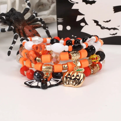 sengpan 4 Pcs Halloween Pumpkin Bat Pendant Bracelets for Women Punk Ghost Beaded Charm Bracelet Sets Girls Party Jewelry Accessories