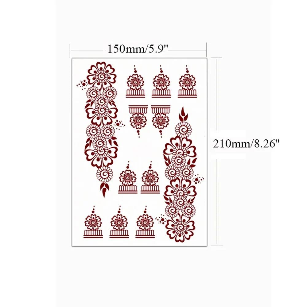 sengpan Maroon Henna Tattoo Stickers for Hand Foot Flower Temporary Tattoos for Wedding Party Brown Fake Tattoo for Women Body Art