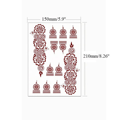 sengpan Maroon Henna Tattoo Stickers for Hand Foot Flower Temporary Tattoos for Wedding Party Brown Fake Tattoo for Women Body Art