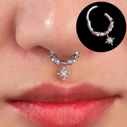 sengpan 1PCS 16G Stainless steel，Septum，Nose piercing，Septum Piercing，Clicker Piercing，Goth Body jewelry，Nose Hanger Earrings,Nose ring