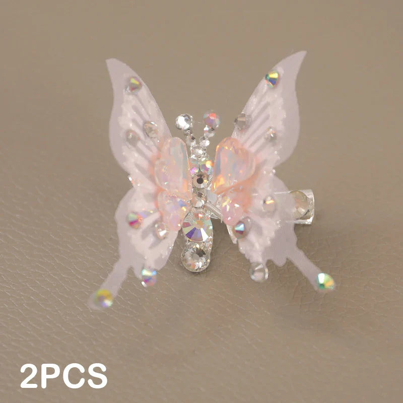 Lianfudai 2pcs New Moving Butterfly Bright Diamond Hairpins Heart Wing Elegant Metal Hair Clips Children Antique Party Hair Accessories