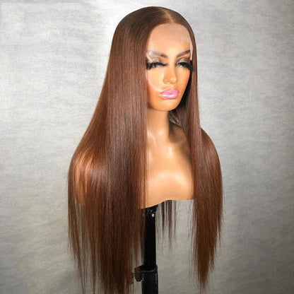 sengpan Preplucked 26“Long 180Density Soft Brown Glueless Silky Straight Lace Front Wig For Black Women BabyHair Heat Temperature Daily