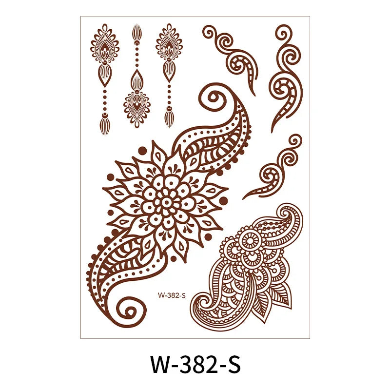 sengpan Brown Henna Lace Temporary Tattoo Sticker Butterfly Mehndi Flower Fake Tattoo for Women Feather Flora Sexy Henna Design Stickers