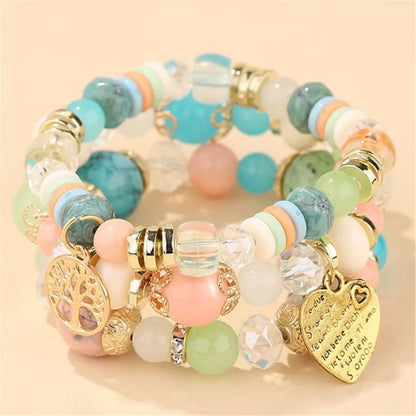 sengpan  Bohemian White Crystal Beads Strand Bracelets For Women Girls Ethnic Tree Of Life Charm Wrap Bracelet Pulseira Feminina