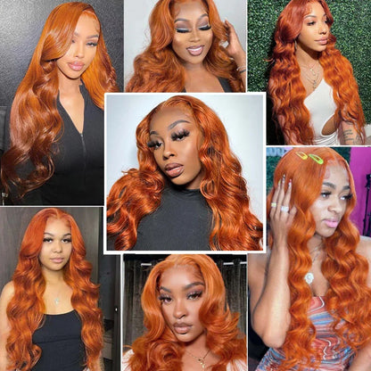 sengpan Body Wave Ginger Orange 13x6 HD Lace Front Wigs Colored Preplucked Wig 13x4 Lace Frontal Wigs Glueless Ginger Human Hair Wigs