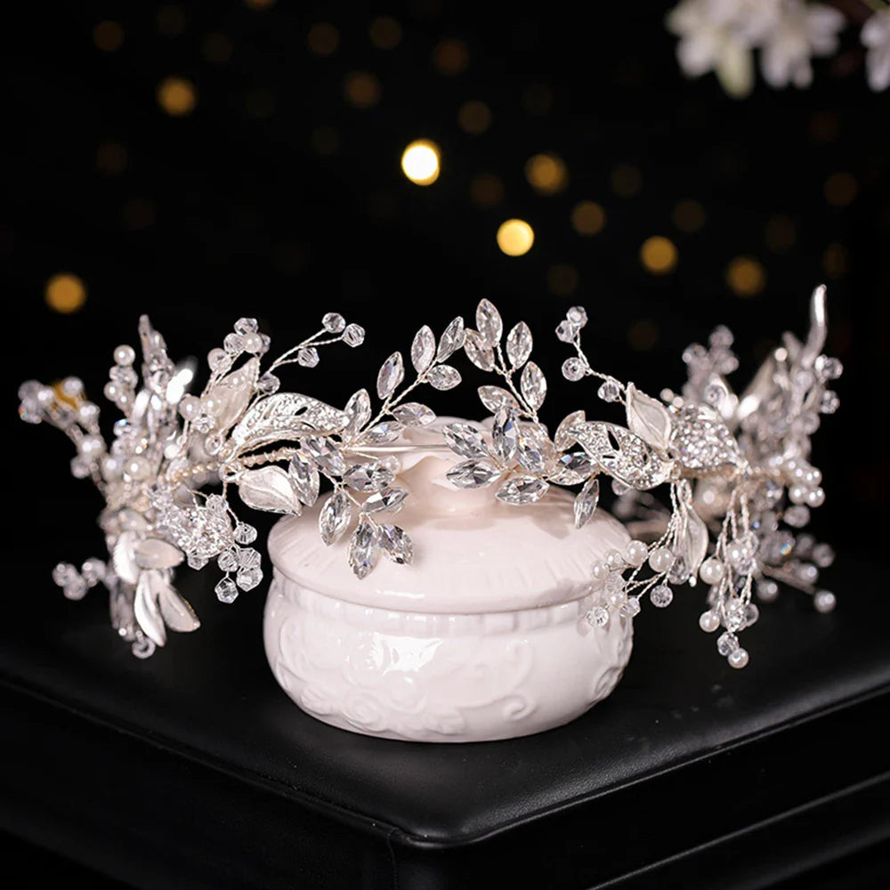 sengpan Women Hair Accessories Crystal Leaf Headbands Bridal Hairband Wedding Bridal Hair Comb Hair Clip Headdress Jewelry Gift