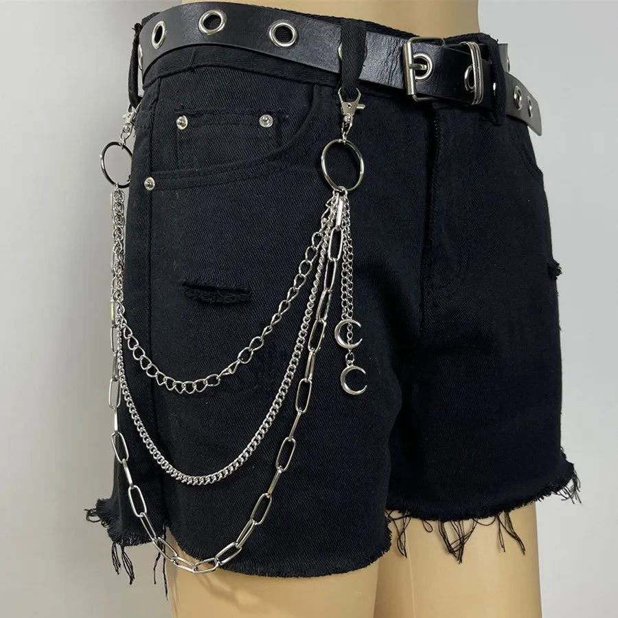 sengpan Hip Hop Vintage Car Jeans Pants Key Chain Ring For Women Men Hip Hop Multilayer Star Tassel Chain Pendant Chain For Bag