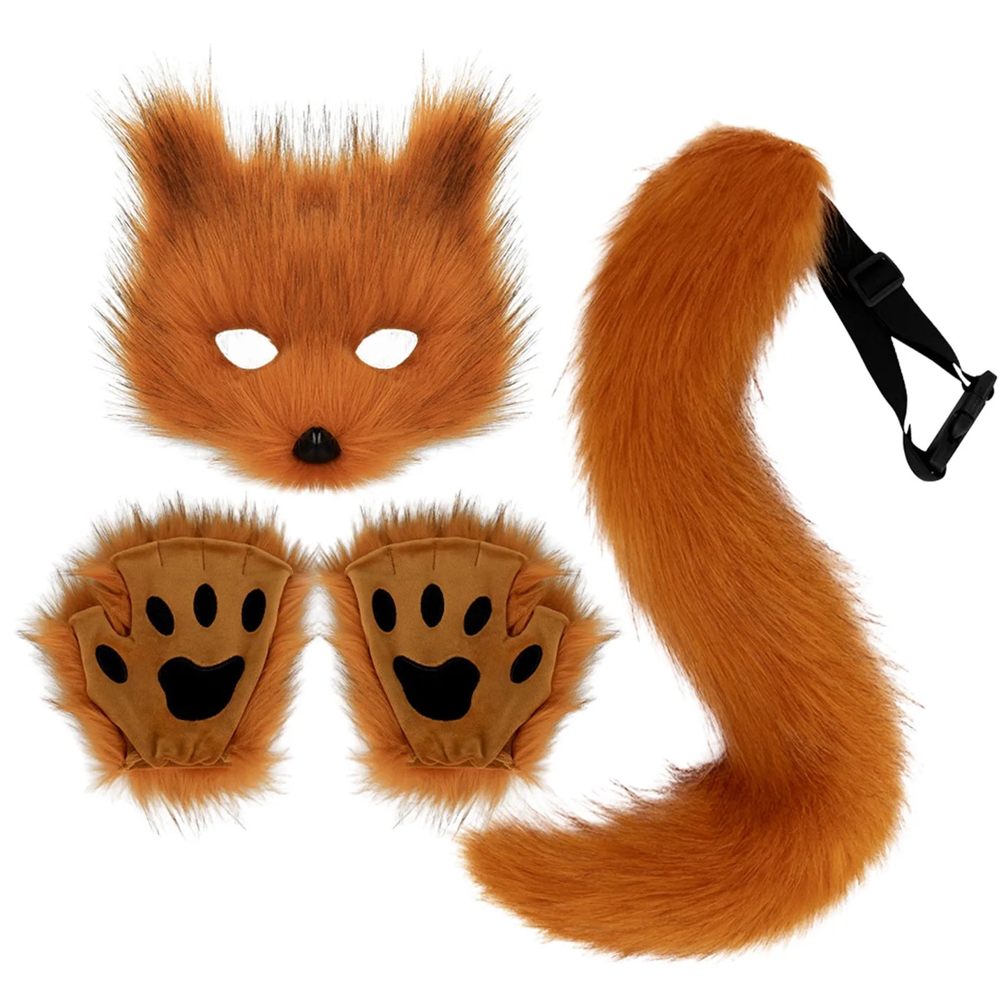 sengpan Fluffy Fur Fox Tail Keychain Cat Paws Gloves and Wolf Therian Mask Set for Halloween Cosplay Costume Accessories