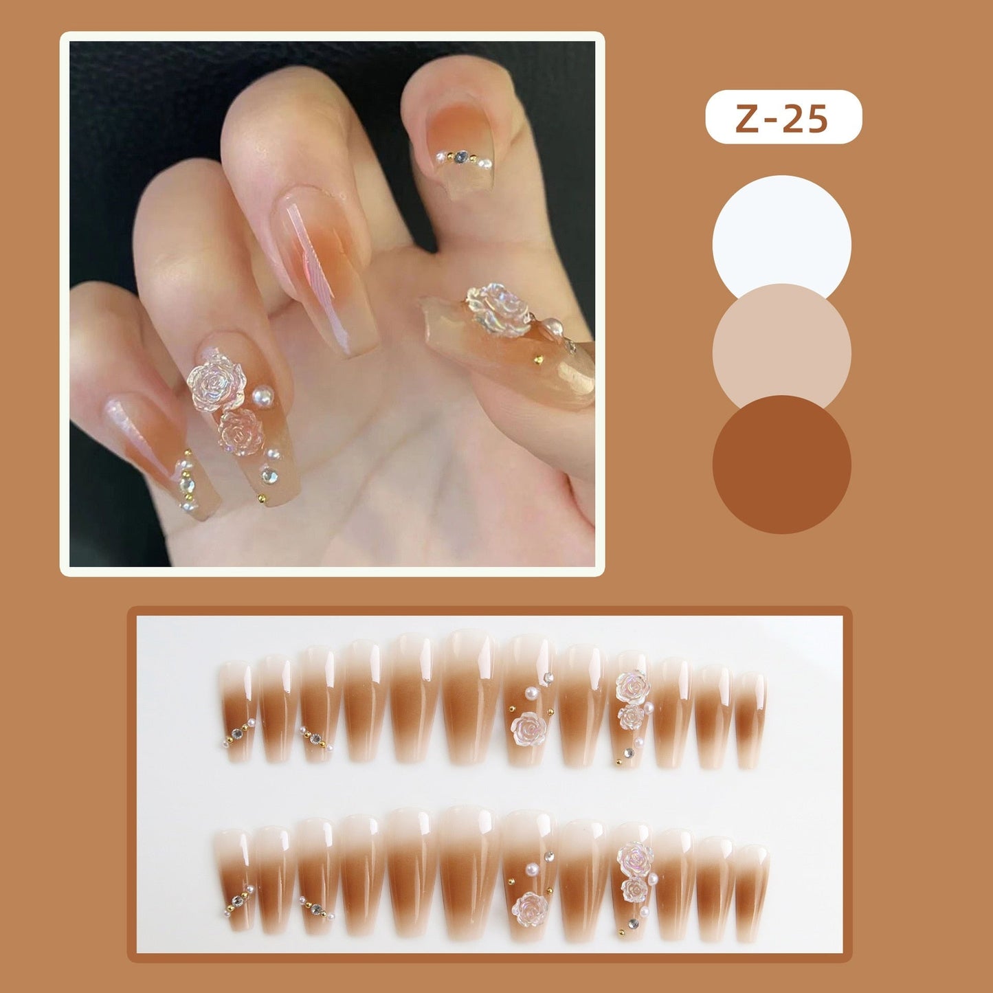 sengpan 24P Nail Art Fake Nails Japanese Ballerina Press on Nails Set Diamond Streamer Flash Fly Butterfly Seamless Removable False Nail