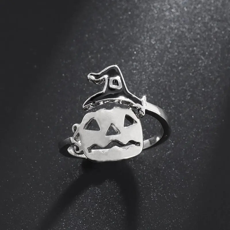 sengpan Creative Design Halloween Pumpkin Spoof Ghost Witch Hat Broom Opening Ring Fashion Jewelry Accessories Gift Ring Female