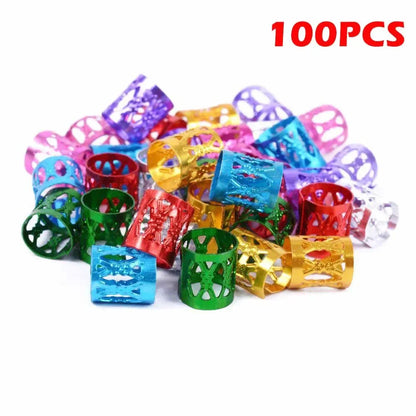 sengpan 100/200pcs Gold Silver Dreadlock Hair Rings Adjustable Cuff Clip Hair Braids Dirty Braids Beads Hairpin Jewelry Hair Accessories