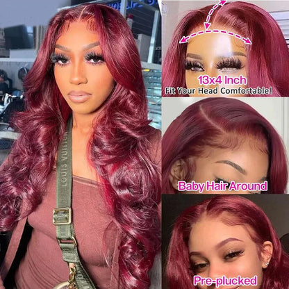 sengpan Burgundy 99J Body Wave 13x6 Hd Lace Frontal Human Hair Wig Transparent Lace Front Wigs For Women Brazilian Red Colored Remy Wig