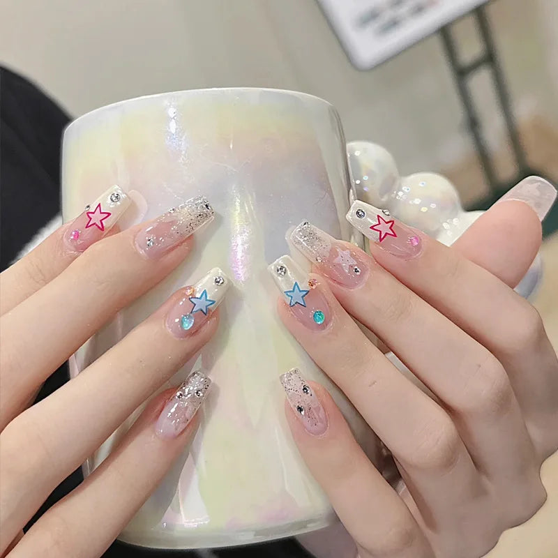 sengpan 24pcs Wearable Pink Press On Fake Nails Tips With Glue false nails design Butterfly Lovely Girl false nails With Wearing Tools