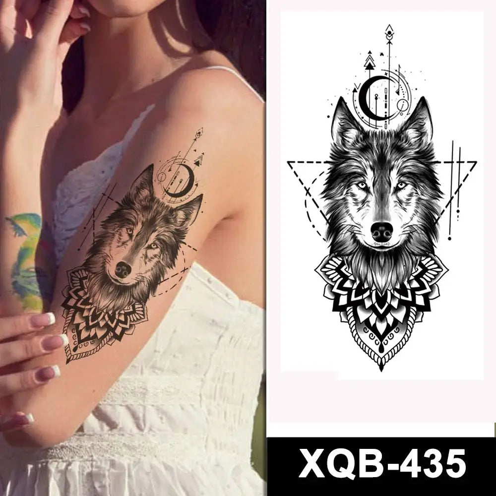 sengpan Black Forest Tattoo Sticker for Men Women Tiger Wolf Death Skull Temporary Tattoo Fake Henna Skeleton King Animal Tatoo Pattern