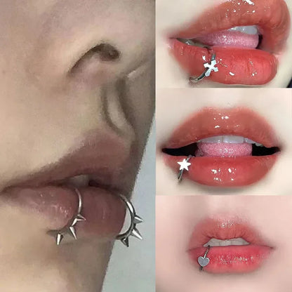 sengpan Stainless Steel Lip Ring Hinged Star Bites Piercing Nose Rings Earrings Spicy Girl Heart Vertical Labret Piercing Body Jewelry