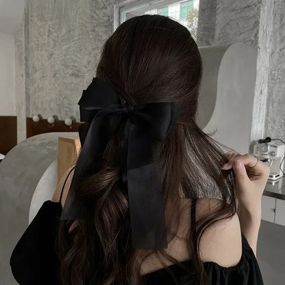 sengpan New Black White Yarn Bow Hair Clip for Women Girls Spring Clip Back Head Hairpin Fashion Hair Accessories