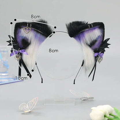 sengpan Halloween Gothic Style Headband Simulation Plush Cat Ear Hairband Bat Wings Hair Hoop Cosplay Hair Accessories Dress Up Prop