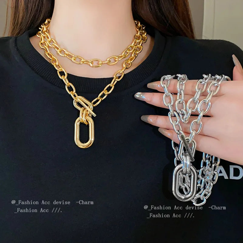 sengpan Classic Charm Hip Hop Style Metal Chain Women's Exaggerated Necklace Vintage Neck Chains Exquisite Fashion Necklaces Jewelry