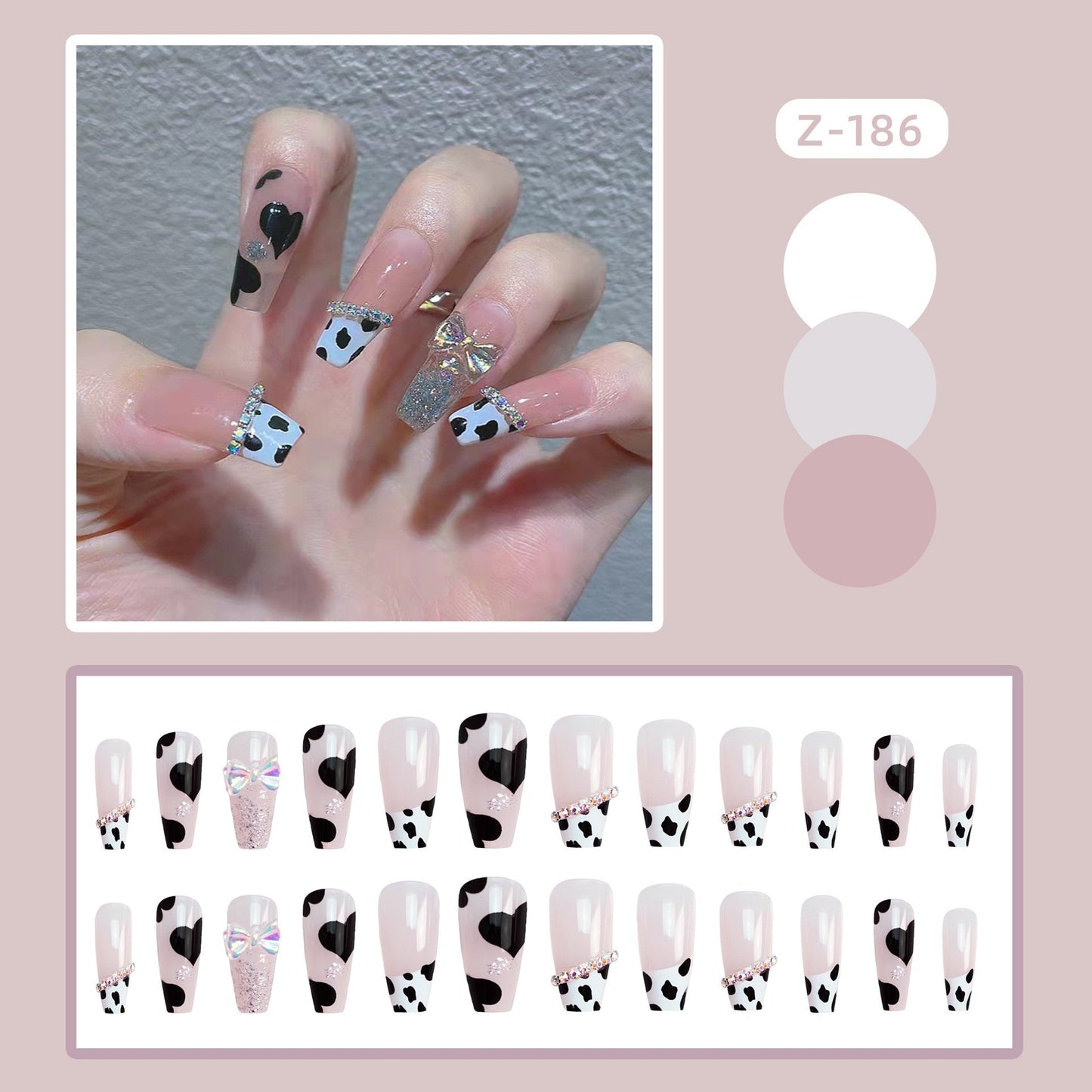 sengpan 24P Nail Art Fake Nails Japanese Ballerina Press on Nails Set Diamond Streamer Flash Fly Butterfly Seamless Removable False Nail