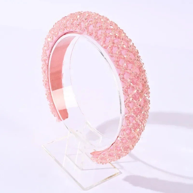 sengpan Rhinestone Hair Hoop Sweet Headbands for Women Braided Handmade Diamond Crystal Hairband Hair Styling Accessories