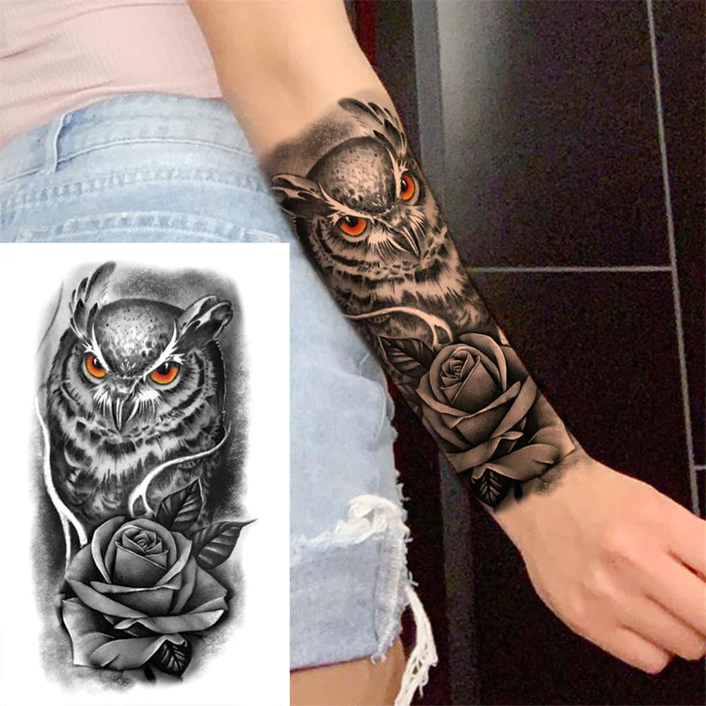 sengpan Death Skull Flower Temporary Tattoo For Women Girls Snake Bird Peony Tattoo Sticker Black Fake Blossom Sexy Tatoo Transfer Adult