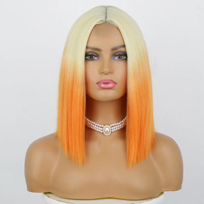 sengpan Red Bob Wig for Women Short Straight Middle Part Wigs Cosplay Party Synthetic Heat Resistant Fake Hair Shoulder Length Wig