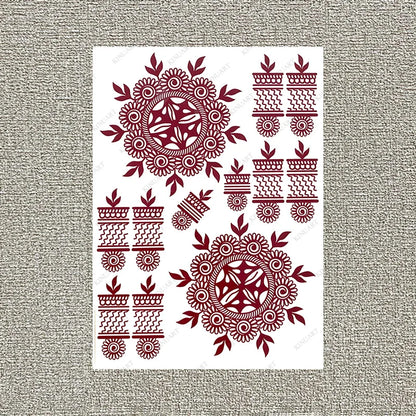 sengpan Maroon Henna Tattoo Stickers for Women Waterproof Temporary Tattoos  for Hand Flower Fake Tattoo for Wedding Festival Body Art