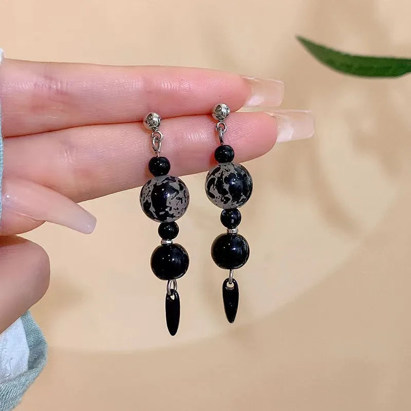 sengpan New Chinese Style Imitation Jade Pendant Earrings Chinese Water Droplet Tassel Earrings Simple and Unique Hanfu Jewelry Earrings