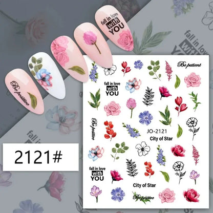 sengpan Simple Flowers 3D Nail Stickers Spring Summer Blossom Floral Tulip Fruit Nail Art Decals Adhesive Sliders Manicure Decorations