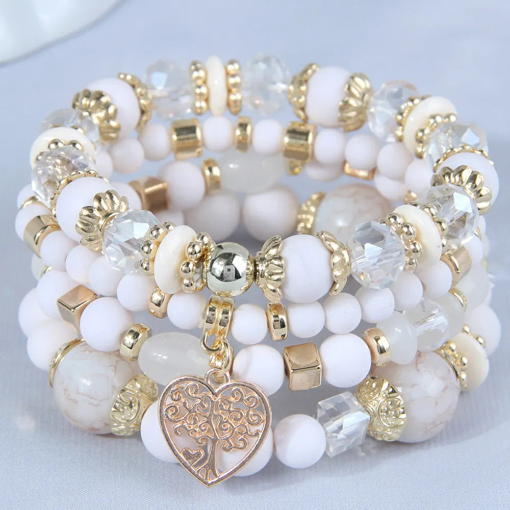 sengpan  Bohemian White Crystal Beads Strand Bracelets For Women Girls Ethnic Tree Of Life Charm Wrap Bracelet Pulseira Feminina