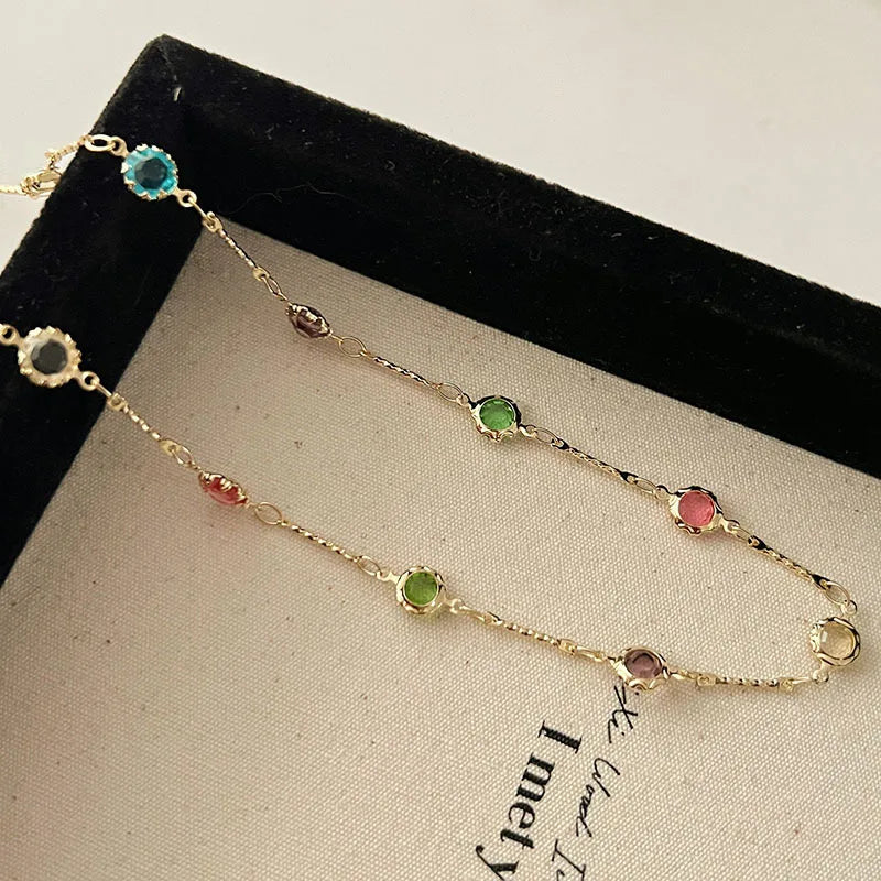 Lianfudai Colorful Natural Stone Necklace Spring and Summer 2024 New Collarbone Chain Simple Neck Chains