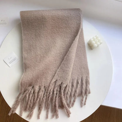 sengpan Retro Imitation Cashmere Scarf Winter Women Fashion Green Mohair Striped Scarves Korean Classic Thicken Warm Soft Shawl