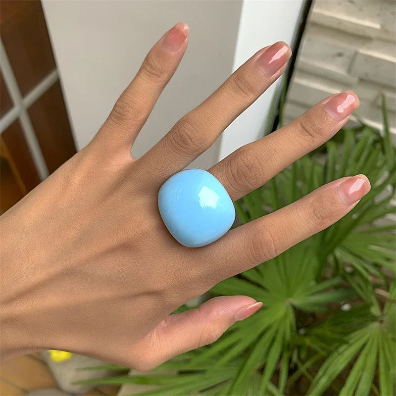 sengpan Classic Candy Color Acrylic Ring Exaggerated Geometric Ring Hand Jewelry Wholesale Women's Accessories