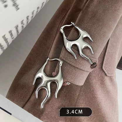 sengpan New Punk Flame Shape Hoop Earrings for Women Design Unique Stud Cold Air Earrings Ear Buckle Lady Fashion Jewelry Hiphop Gifts