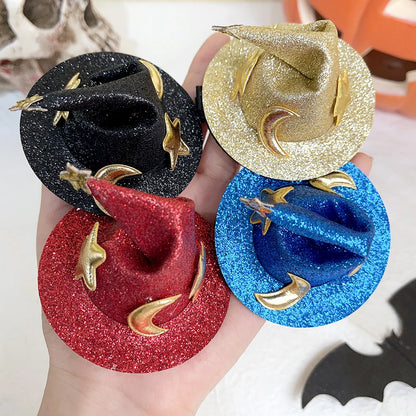 sengpan 1/4pcs Halloween Witch Hat Hair Clip Mini Star Moon Witch Cap Hairpin Headdress Women Costume Ornaments Headwear Party Gifts