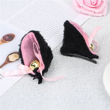 sengpan 2pcs Cat Ears With Bell Hair Clip Fox Long Fur Hairpins Headwear Cosplay Anime Costume Halloween Party Gifts Hair Accessories