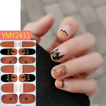 sengpan Baking Free Halloween Nail Stickers Full Sticker Fashion Nail Art Jewelry  Pumpkin Ghost Wholesale Applique Nail Sticker